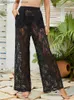 Women's Pants Capris Women Fashion Beach Pants Lace Crochet Mesh See-through High Waist Loose Pants Summer Hollow Out Swimwear Cover Up Pants T231026