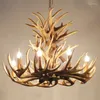 Avizeler Retro Kahverengi Beyaz Reçine boynuz Chandelier Aydınlatma 4/6/9 Arms E14 Ev Fikstürleri İçin Lüks Vintage