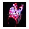 Decorazioni natalizie Bambini Coniglietto pasquale Orecchie di coniglio Cosplay Fascia per bambini Adt Morbido peloso Peluche Fascia per capelli Festa Led Glow Copricapo C Dhuxz