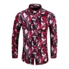 Camisas masculinas primavera e outono casual ao ar livre luxo terno lapela camisa manga longa material macio e confortável floral rosa vermelho padrão HD