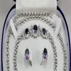 BeautifulAmethyst Inlay Link Bracelet earrings Ring Necklace Set310l