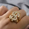 Hotselling Hip Hop Iced Out Moissanite Jewelry Dollar Design Money Customized 14k Yellow Gold Round Cut Men Moissanite Rings