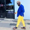 Ternos masculinos amarelo azul emenda homens sob medida 2 peças blazer calças duplo breasted magro formal negócio causal festa anfitrião sob medida