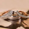 3PCS Luxus Schmuck 925 Sterling SilberRose Gold Füllen Drei Stein Prinzessin Weiß Topas Doppel Farbe Frauen Hochzeit Braut ring Set2717