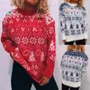 Chandails pour femmes Sweat-shirt de Noël manche rond à manches longues motifs décontractés imprimés en tricot de vacances de vacances en hiver Tops cardigan