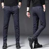 Erkek pantolon moda sonbahar kış erkekler kalın tasarım fırçalanmış kumaş iş iş ince fit siyah gri mavi pantolon erkek