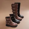 Короткие ковбойские ботинки в западном стиле для девочек от 2 до 8 лет, осень-зима 2023, кожаные ботильоны с кавалерийским замком и пряжкой