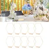 Decorative Flowers 10 Sets Desk Floral Hoop Hexagonal Gold Metal DIY Craft Table Wreath Ring With Wooden Base For Wedding Home Decor Flower