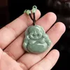 Pendentif Colliers Naturel Jade Maitreya Bouddha avec beau collier de chaîne de corde pour homme et femme Fengshui géomantique amulette Talisman