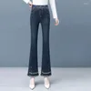 Jeans da donna Bootcut elastico in vita per donna 2023 pantaloni svasati alla moda alta sottile in velluto autunnale pantaloni da cowboy casual