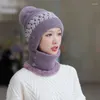 Berets Winter Windproof Warm Scarf One-piece Hat Earmuffs Cap Knitted Beanie For Women XIN- Wend22