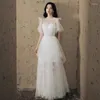 Abbigliamento etnico 2023 Abiti da sposa da ballo da fata Principessa bianchi a maniche corte Abiti da sera lunghi in tulle a-line