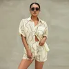 Women's Tracksuits Women's Summer 2 Pieces Shirts Shorts Sets Casual Women Abstract Line Print Beach Street Outfit Short Sleeve Lapel