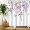 Duschgardiner Gröna blad Växtblomma Farterfly Duschgardin Wild Animal Waterproof Fabric Bath Curtain Badrum Tillbehör Dekor 231025