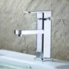 Torneiras de pia do banheiro torneira da bacia de aço inoxidável deck montado único torneiras água fria prata quadrado lavatório