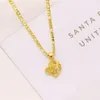 Heart Rose Pendant 14K Solid Yellow Gold GF Italian Figaro Link Chain Necklace 24 3 MM Womens234U