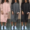 Les sweats à capuche pour femmes restent à la mode et au chaud avec cette robe à capuche colorée à manches longues pour l'automne et l'hiver 10CF