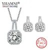 YHAMNI solide 925 en argent Sterling ensembles de bijoux de mariage pour les femmes princesse cubique Zircon pendentif collier boucles d'oreilles ensembles TZ009216o