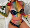 Sexy Set Beach Wear Cover Ups Shoulder Rainbow Hollow Out Mesh Crochet Dress Woman Swimsuit Up Underwear Set Fishnet Clothes Hot 230808