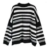 Women's Sweaters MICOCO M3687C Art And Contracted Temperament Nail Bead Collage Loose Thickening Half High Collar Stripe Sweater