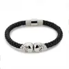 New Fashion Mens Punk Bracelet Multicolor Skull Charm Bracelet Black Leather Handcuff Chain for Men Boys3189