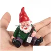 Decoratieve objecten beeldjes 12st/set Mini Fairy Garden Dronken Yoga Kabouters Miniatuur Ornamenten Set Dwerg Vreugdevuur Standbeelden Bloempot Deco Dh8Aj