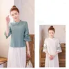 Vêtements ethniques Style chinois Chemises pour femmes Col montant Boucle Lâche National Femmes Blouse Top Taille Manteau traditionnel Femme