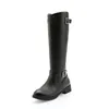 Stiefel Damen Der modische Winter Rundkopf-Reißverschluss Lowheeled Hohe Röhrenschuhe Übergröße 3350 Absatzhöhe 4 cm Schwarz 231026