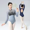 Bühnenkleidung Frauen Ballett Trikots High Neck Button Gym Dance Samt Patchwork Erwachsene Ballerina Langarm Tanzen Body Kostüm