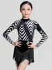 Scene Wear Kids Latin Dance Dress Girls Longeple Tops Black Tassel Kjol Cha Rumba Training Practice Winter Suit NV18783