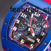 Uhrwerk, blau, automatisch, mechanisch, Schweizer Rm030, Keramikseite, rotes Paris-Limited-Zifferblatt 42,7 mit Versicherungskarte