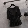 Kvinnors tvåbitar byxor Summer ruffle pleated Chiffon Shirt Top Black Casual Wide Leg Elegant Set Female Sports Suit