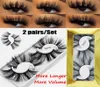 EPacket 2 paires longs et épais 25MM cils 5D vison cheveux faux cils dramatique vaporeux moelleux pleine bande cils Handmad 6664772156