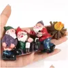 Decoratieve objecten beeldjes 12st/set Mini Fairy Garden Dronken Yoga Kabouters Miniatuur Ornamenten Set Dwerg Vreugdevuur Standbeelden Bloempot Deco Dh8Aj