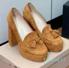 Rossi Kwastje decoratie Plateau Pumps schoenen Hakken Dikke blokhak Suede 11cm dames luxe ontwerpers leren buitenzool Avondfeest