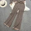 Frauen Zwei Stück Hose Pullover Hose Set Casual Leibchen Strickjacken Anzüge Herbst Winter Gestrickte Plaid Langarm Eleganz Top elastische Sweaterpants 231025