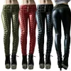 5XL Large Size Punk Gothic PU Leather Pencil Pants Sexy Skinny Lace Up With Rivet Zipper Solid High Waist Long Pants For Lady275g