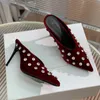 2024 Designer New Shoes Sexy Shiny Rhinestone Leather Luxury High Heels Lacquer Leather Thin Medium Heel Pointed Net Red Star Dress Shoes