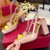 Fuchsia Rome sandalen Ontwerpers schoenen Wilg nagel Gesp decoratie Lakleer Jurk schoenen 9cm hoge hakken schoen dikke hak dames sandaal 35-41