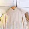 Women's Sweaters Knitted Autumn Winter Screw Thread For Women Casual Half High Collar Femme Pullover Chic Long Sleeve Woman Sweater