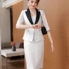 Costumes pour femmes Blazers Printemps femme élégante jupe femme costume noir blanc rose Blazer veste d'affaires bureau dame 2 pièces ensemble grande taille S-5XL 231023