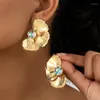 Stud Earrings Korean Style Vintage For Women High Grade Symmetrical Flowers Light Luxury Temperament Gemstone Jewelry Ear Nails