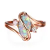 Eheringe Einzigartiger Pferdeauge-Regenbogensteinring S-förmiger blauer weißer Feueropal Boho-Roségold-Geburtsstein für Frauen Schmuck273S