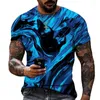 T-shirt da uomo Blu e nero Mix di colori Abbinamento Stampa 3D T-shirt girocollo Tessuto in poliestere Lycra Abbigliamento casual di marca Oversize