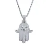 Fashion-Hamsa hand pendant necklaces for men women Hand of Fatima diamonds necklace Judea Arab Religious Protector jewelry real go2618