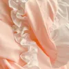 Zestawy pościeli różowe koronkowe zestaw łóżka king luksus luksusowa księżniczka kołdra okładka blachy dziewczęta Prezent Bawełny domek tkaniny 231026