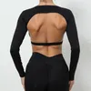 Aktiva skjortor Långärmad gym Crop Top Women With Padding Sports Shirt Woman Sportwear Lycra Sport Bra Pink Red Black Fitness Rashguard