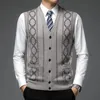 Coletes masculinos Autum Marca de Moda Argyle 6 Lã Cardigan Diamante Camisola Profunda Pescoço De Malha Colete Homens Na Moda Sem Mangas Roupas Casuais 231026