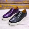 Chaussures décontractées vaches cuir crocodile emed violet noir noir de taille plaque plate baskets a34 4514 5892