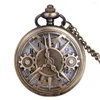 Pocket Watches Vintage Gear Exquisite Classic Bronze Engraved Quartz Watch Rotro Necklace Chain Pendant Gift for Men
